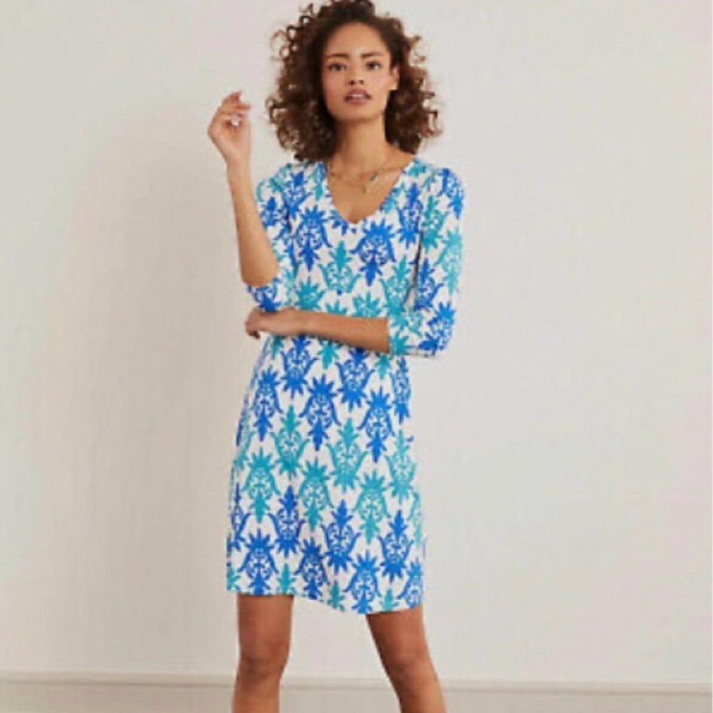 Boden Tropical Stamp Tori Jersey Stretch Printed Mini Dress Size 16/18 Long - Picture 1 of 10